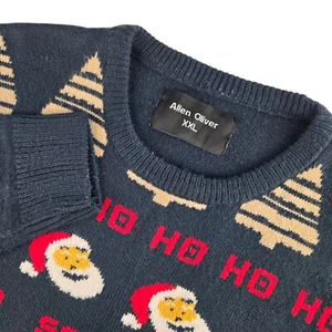 Allen Oliver Mens 2XL XXL Navy Blue Santa Beer Ugly Christmas Pullover Sweater - Picture 1 of 5