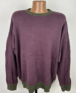 Suéter LEVIS Cuello Redondo XL Calce Relajado Borgoña Oliva Marrón Rayas Mínimo Grunge - Imagen 1 de 17