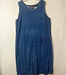 studio ease dress sz 20W denim maxi sleeveless pocket button vtg prairie modest - Picture 1 of 6