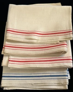 4 NWOT ! 40’s 50’s Kitchen Dish Towels NOS Crisp Stripe Design Blue & Red - Picture 1 of 3