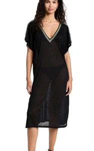 Pitusa Womens Cotton Printed V Back Sleeveless Swim Cover Up Dress Black Size OS - Picture 1 of 11