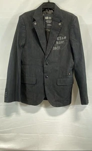 Gstar RAW Men Black Solid Cotton Polyester Blazer Jacket Outerwear Large - Picture 1 of 6