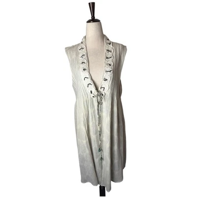 Chaleco Ivy Jane Mujer Grande Marfil Negro Crochet Escote Corbata Frontal Boho Cottage Foto 1 de 4