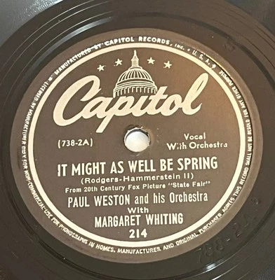Paul Weston It Might As Well Be Spring /How Deep Is the Ocean 78 RPM 10” Capitol - Image 1 of 4