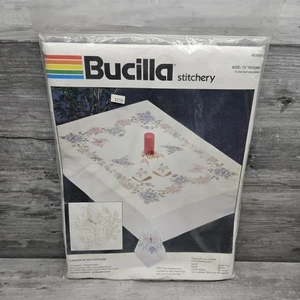Bucilla Stitchery Garden of Butterflies Round Table Cloth 70in - Picture 1 of 5