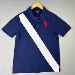 Polo Ralph Lauren Big Pony Red Logo Shirt Youth XL Navy White Diagonal Stripe - Picture 1 of 7