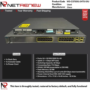 Cisco WS-C3750G-24TS-S1U 24 Port Gigabit Switch - Bild 1 von 1