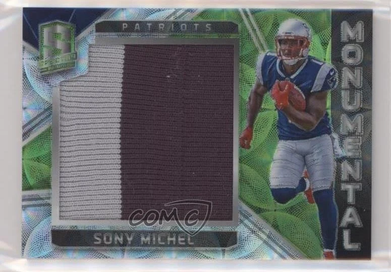 2018 Spectra Monumental Memorabilia Neon Green Prizm /50 Sony Michel Rookie RC - Image 1 of 2