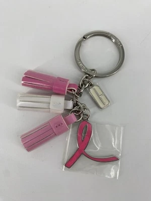 Clinique Pink Ribbon Breast Cancer Awareness Keychain Ring Key Chain tassel! - Image 1 of 4
