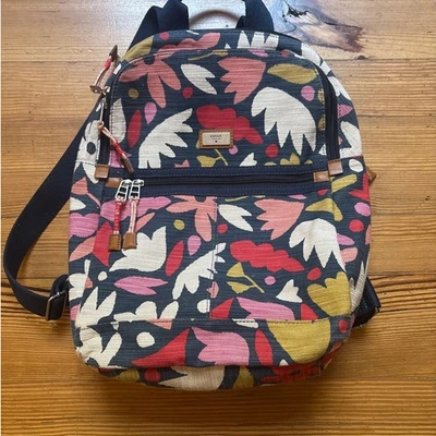Mochila para portátil Fossil Blake azul marino rosa floral dos compartimentos Foto 1 de 4
