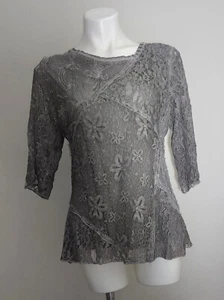 Graue Damen Spitzenbluse Blumen Spitzenshirt Medium Dies und Das Gewöhnlich - Bild 1 von 7