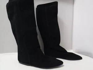 VTG 80s 90s Women's DOLCIS Spain Black Leather Flat Tall Riding Pirate Boots 7 - Picture 1 of 18