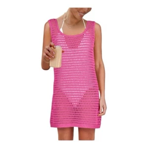 Caracilia Pink Knit Crochet Sleeveless Mini Dress Womens M NWT - Picture 1 of 4