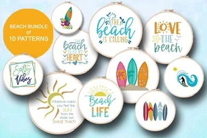 Beach Ocean Summer Funny Humor Sun Counted Cross Stitch Patterns Set of 10 - Picture 1 of 11