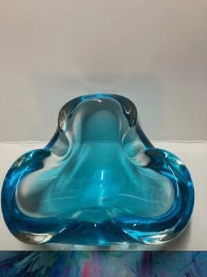 Vintage MCM Murano Sommerso Aqua or Azure Blue Ashtray Bowl Catch-All 4.5” X 2” - Image 1 of 4
