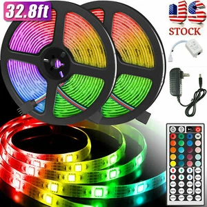 32ft Flexible 3528 RGB LED SMD Strip Light Remote Fairy Lights Room TV Party USA - Picture 1 of 12