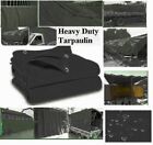 Black Canvas Heavy Duty Cotton Tarpaulin Cover Boat Log Roof Sheet 9Ft X 12Ft