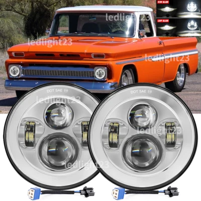 Faróis de LED redondos feixe HI/LO DOT 7" adequados para caminhonete Chevrolet 1962-1980 C10 - Imagem 1 de 4