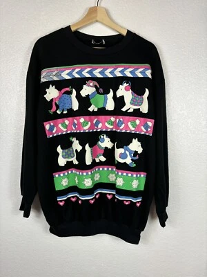 Scottish Terrier Dog Sweatshirt Size Medium Vintage 80s Puff Print  - Image 1 of 4