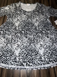 Lularoe Perfect T-L Full Tunic Shirt Black White Gray Dots Ombre XL 18/20 22/24 - Picture 1 of 14