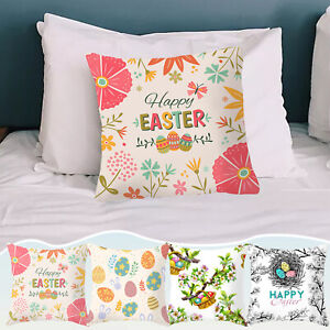 Easter Throw Pillow Covers Cartoon Easter Bunny Eggs Decorative Pillowcase