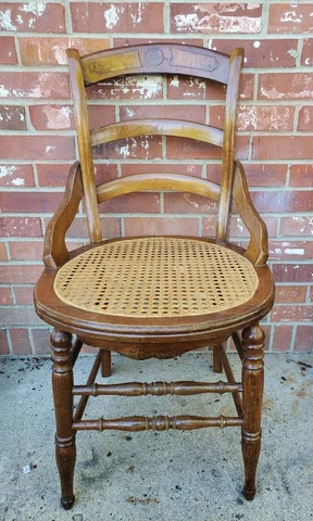 Antique Cane Seat Chair Solid Mahogany Hip Rest Inlaid Backrest #3 Cover
