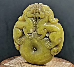 Jade Hetian Dragón Artesanía China Antiguo Colgante Escultura de viejo Jade - Imagen 1 de 8