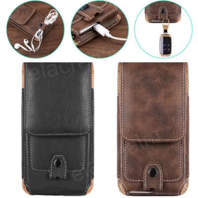 Vertical Phone Holster for iPhone 12 Pro Max 8 Plus XS Galaxy Leather Belt Case - Image 1 of 4