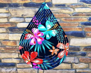 Hibiscus Flowers 10" Teardrop Hanging Wind Spinner Yard Decor Kinetic tdws013 - Picture 1 of 2