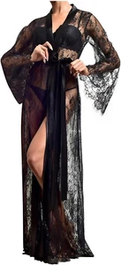 Lace Robes Women Sexy Long Lingerie Robe for Women Sheer Kimono Lingerie Sheer - Picture 1 of 12