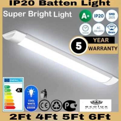 LED Batten Tube Light 1FT 2FT 4FT 5FT 6FT Office Shop Garage Ceiling Lamp 240V - Image 1 of 4