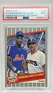 1989 FLEER MLB CARD #632 CLARK & STRAWBERRY HOME RUNS COAST TO COAST MINT PSA 9