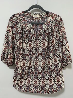 Blusa boho pequeña de cachemira Ezra para mujer manga 3/4 blanca roja elegante cottagecore Foto 1 de 4