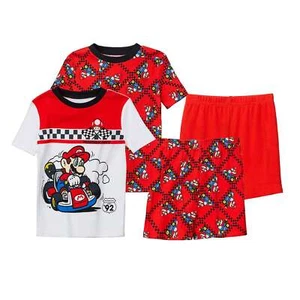 4 PC Kids Super Mario Kart Pajamas Set Shorts T Shirt Pants Boys XS Cotton Luigi - Picture 1 of 3