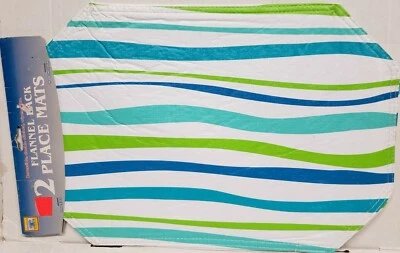 SET OF 2 FLANNEL BACK REVERSIBLE VINYL PLACEMATS (12"x18") MULTICOLOR STRIPES,AP - Image 1 of 4