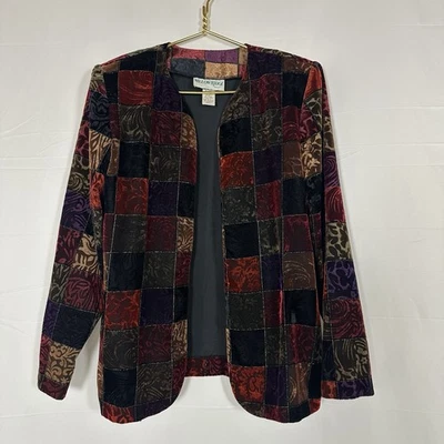 Vintage Willow Ridge Velvet Patchwork Open Front Blazer Jacket Jewel Tones Sz 12 - Image 1 of 4
