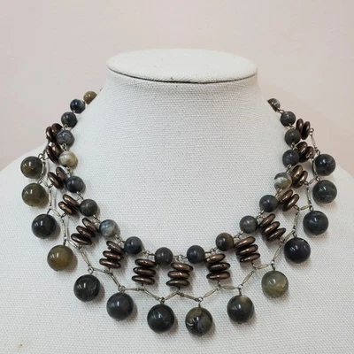 COLLAR GARGANTILLA COLDWATER CREEK TERROSO TONO PLATEADO VERDE MARRÓN 18"-21,25" Largo Foto 1 de 4