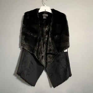 LAL Live A Little Sz M Women's Black Polyester Vest Faux Fur Lining Pockets - Picture 1 of 10