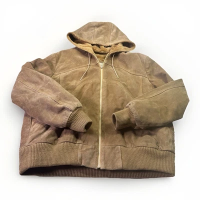 Jaqueta com capuz Berman’s couro camurça tamanho 46 forrada Sherpa marrom vintage - Imagem 1 de 4