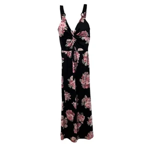 Derek Heart Maxikleid Gr. S schwarz rosa Blumen V-Ausschnitt integrierter BH ärmellos - Bild 1 von 9