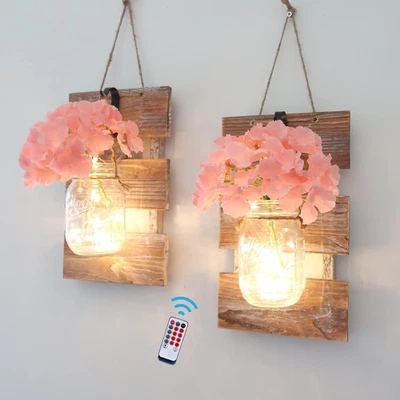 Rustic Wall Decor, Wall Hanging Decor Farmhouse Wall Sconces Set of Two with LED - Image 1 of 4