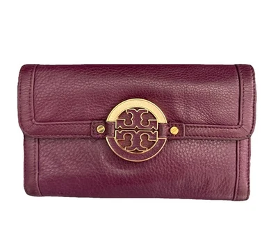 Cartera Continental Tory Burch Amanda Sobre a Presión Cuero Púrpura Ciruela Foto 1 de 4