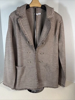 Chico’s Women’s Size 3/ XL Brown Silver Blazer Jacket Fringe Trim Pockets NWT - Image 1 of 4
