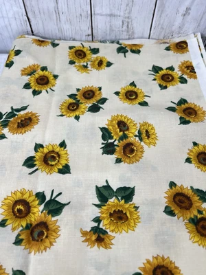 Yellow Sunflower Cotton Fabric 1 Yard 44” Wide VIP Joan Messmore White Base - Image 1 of 4