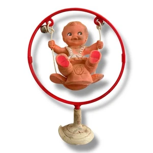 Vintage Rubber Baby On Swing Girl Table Top/Highchair Toy MCM Kitchy - Picture 1 of 7