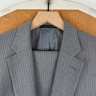 Chaps Suit MEns 44L Gray Pinstripe 2 Button Sport Fabric Pants 40x30 Flat Front - Image 1 of 4