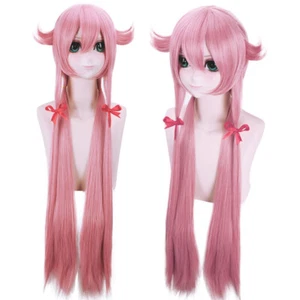 Mirai Nikki Gasai Yuno Wigs Cosplay Womens Pink Straight Hairpiece Accessories - Picture 1 of 10