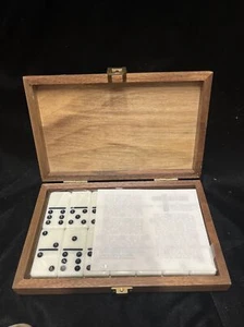 Dominoes Set Walnut Wood Case New  Bi18 - Picture 1 of 10