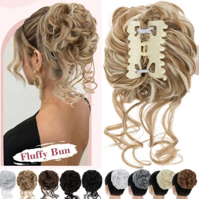 100%Real Natural Clip on in Messy Bun Hair Piece Extension Hair Claw Updo Blonde - Image 1 of 4