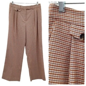 1 STATE Plaid Trousers Womens 12 Rust Orange Wide Leg Dress Pant NWT Career Work - Picture 1 of 12